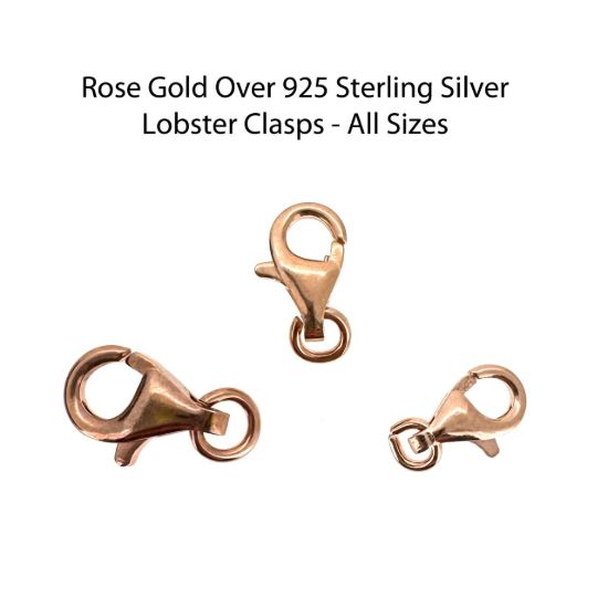 Wholesale Rose Gold Over 925 Sterling Silver Lobster Clasp - All Sizes (sold per piece)