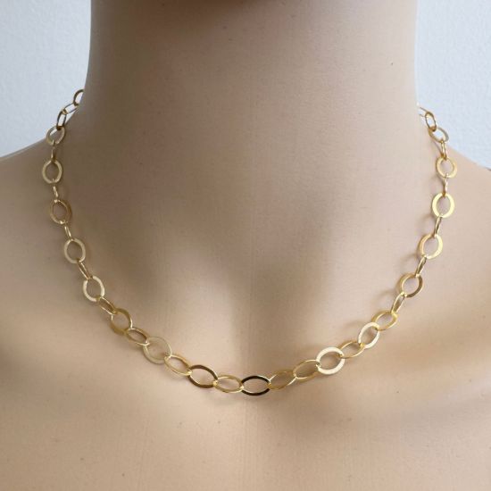 Wholesale Gold Over 925 Sterling Silver Finished Chain - Flat Cable Oval Chain