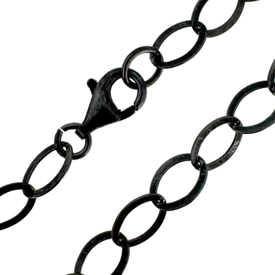 Wholesale Oxidized 925 Italian Sterling Silver Finished Chain - Flat Cable Oval Chain