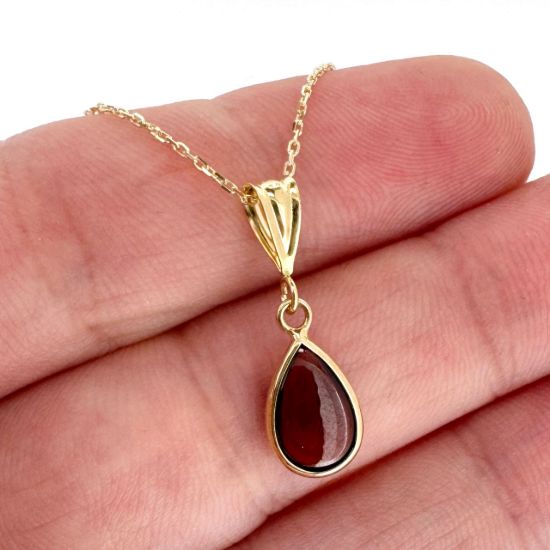 Wholesale 14K Yellow Gold Natural Teardrop Gemstone Birthstone Necklace - 18" 