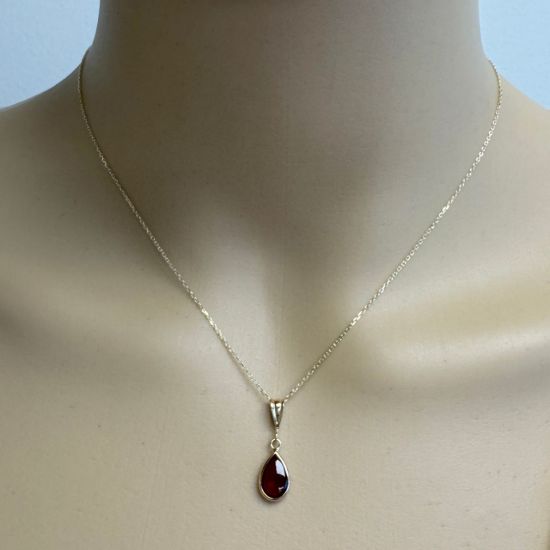 Wholesale 14K Yellow Gold Natural Teardrop Gemstone Birthstone Necklace - 18" 