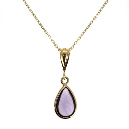 Wholesale 14K Yellow Gold Natural Teardrop Gemstone Birthstone Necklace - 18" 