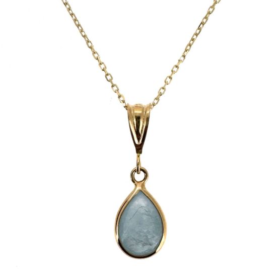 Wholesale 14K Yellow Gold Natural Teardrop Gemstone Birthstone Necklace - 18" 