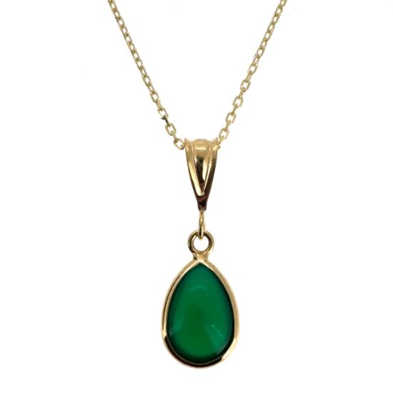Wholesale 14K Yellow Gold Natural Teardrop Gemstone Birthstone Necklace - 18" 