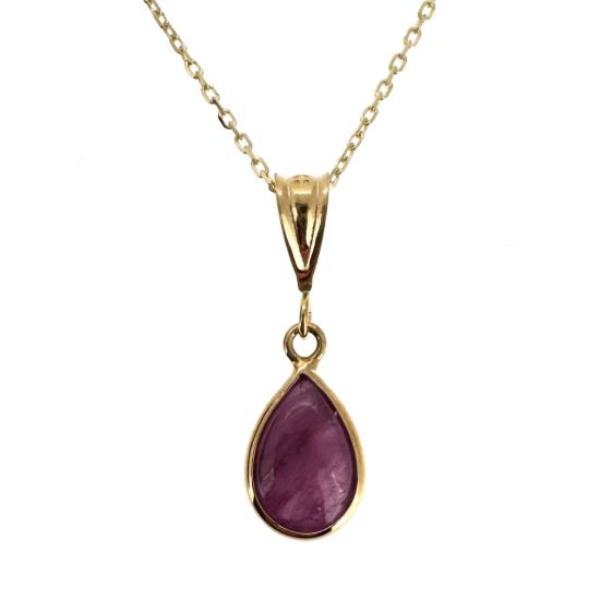 Wholesale 14K Yellow Gold Natural Teardrop Gemstone Birthstone Necklace - 18" 