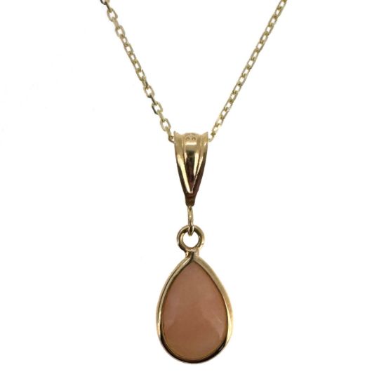 Wholesale 14K Yellow Gold Natural Teardrop Gemstone Birthstone Necklace - 18" 