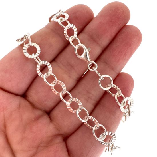 Wholesale Sterling Silver Finished Chain - Texture Circle with Smooth Ring