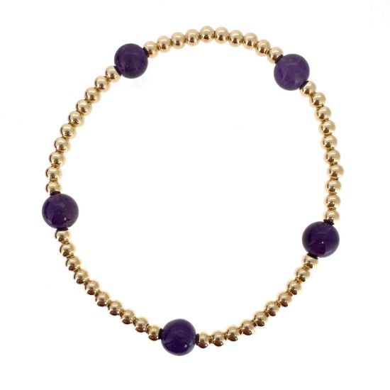 Wholesale 1/20 14K Gold Filled 3mm Smooth Beaded Stretchy Bracelet with 6mm Amethyst - 6.5"