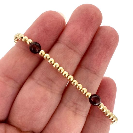 Wholesale 1/20 14K Gold Filled 3mm Smooth Beaded Stretchy Bracelet with 5mm Garnet - 6.5"