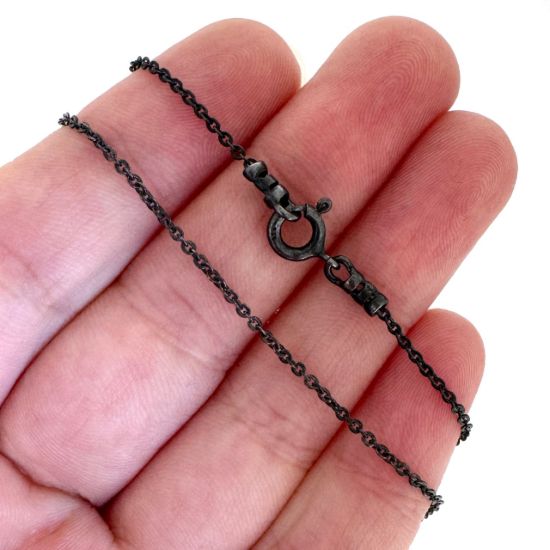 Wholesale Oxidized Sterling Silver Finished Jewelry Chain - Solid Flat Oval Cable Chain