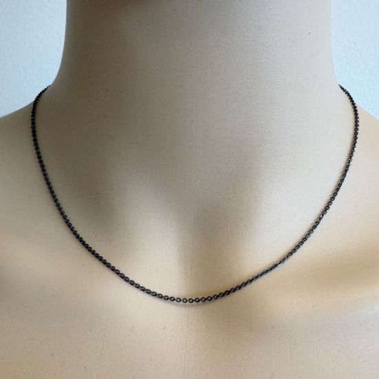 Wholesale Oxidized Sterling Silver Finished Jewelry Chain - Solid Flat Oval Cable Chain