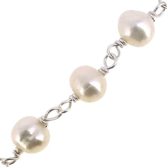 Wholesale Sterling Silver Wire Wrapped Freshwater Pearls - White Pearl Rosary Chains-4-5mm - White color - Jewelry Making Chains- Sold per Foot 