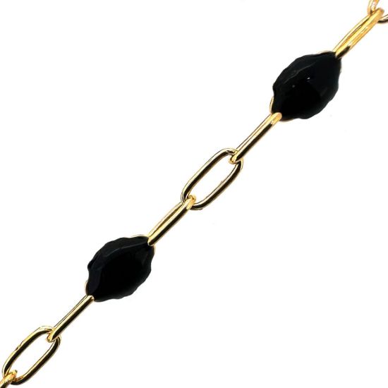 Wholesale 1/20 Gold Filled Long Box -1+3 PaperClip Enamel Chain(Black color)-3.6mm by 1.6mm(Sold per foot)    