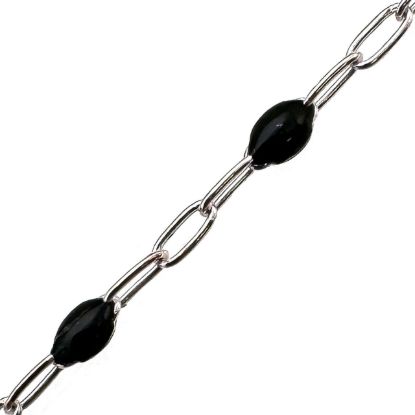 Wholesale 925 Sterling Silver Long Box -1+3 PaperClip Enamel Chain (Black Color)-4mm by 1.6mm(Sold per foot) 
