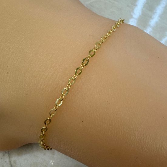 Wholesale 22K Gold Over Sterling Silver Chain - Strong Flat Cable Bulk Chain (Sold Per Foot)
