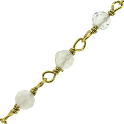 Wholesale Gold over Sterling Silver Rainbow Moonstone Rosary Chain By the Foot- 3mm round faceted beads