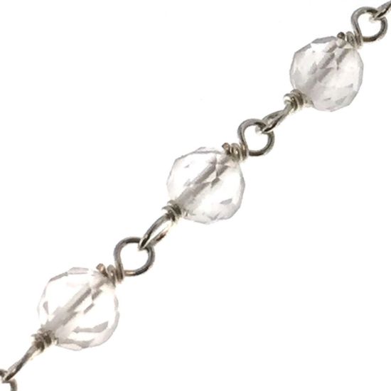 Wholesale Sterling Silver  Genuine Crystal Rosary Chain By the Foot- 3mm Round Faceted Beads