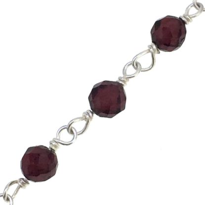 Wholesale Sterling Silver  Genuine Garnet Rosary Chain By the Foot- 3mm Round Faceted Beads  