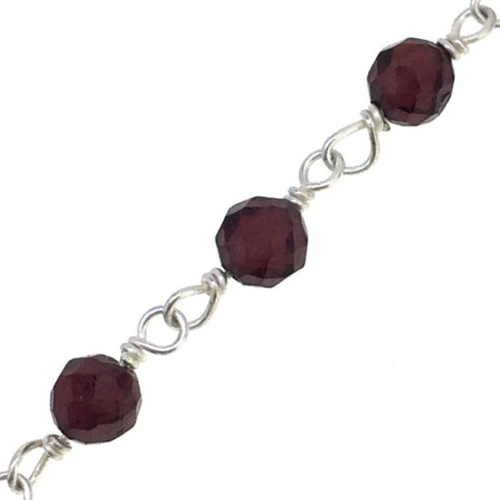 Wholesale Sterling Silver  Genuine Garnet Rosary Chain By the Foot- 3mm Round Faceted Beads  