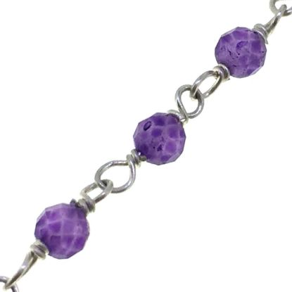 Wholesale Sterling Silver Genuine  Amethyst Rosary Chain By the Foot- 3mm Round Faceted Beads