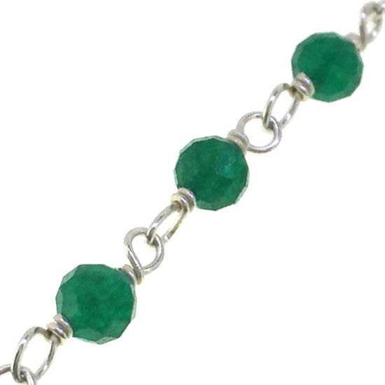 Wholesale Sterling Silver Genuine  Green Onyx  Rosary Chain By the Foot- 3mm Round Faceted Beads