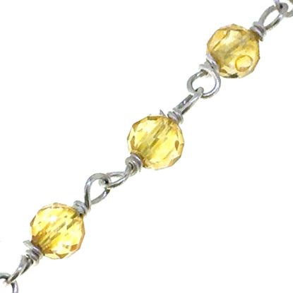 Wholesale Sterling Silver Genuine Citrine Rosary Chain By the Foot- 3mm Round Faceted Beads