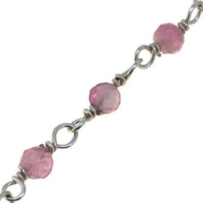 Wholesale Sterling Silver Genuine Pink Tourmaline Rosary Chain By the Foot- 3mm Round Faceted Beads