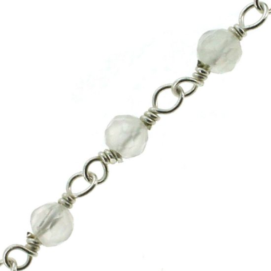 Wholesale Sterling Silver Genuine Rainbow Moonstone Rosary Chain By the Foot- 3mm Round Faceted Beads