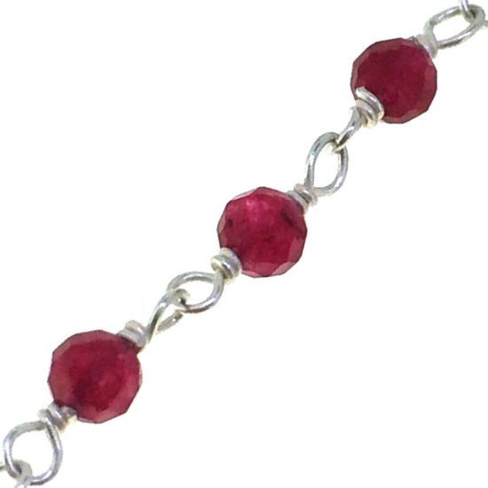 Wholesale Sterling Silver Ruby Rosary Chain By the Foot- 3mm Round Faceted Beads