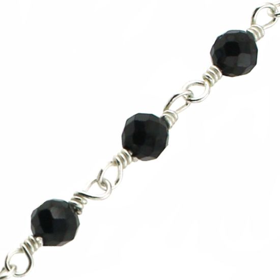 Wholesale Sterling Silver Black Spinal Rosary Chain By the Foot-3mm round faceted beads