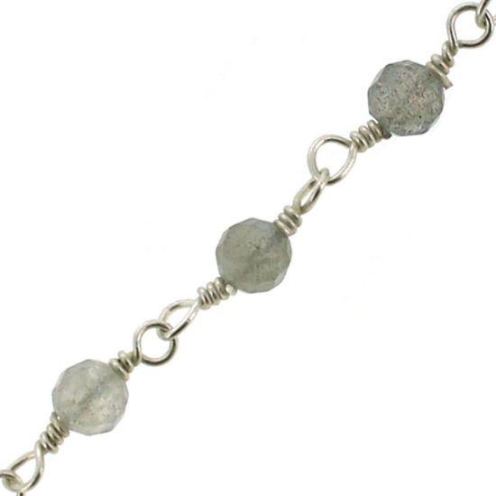 Wholesale Sterling Silver Labradorite Rosary Chain By the Foot-3mm Round Faceted Beads