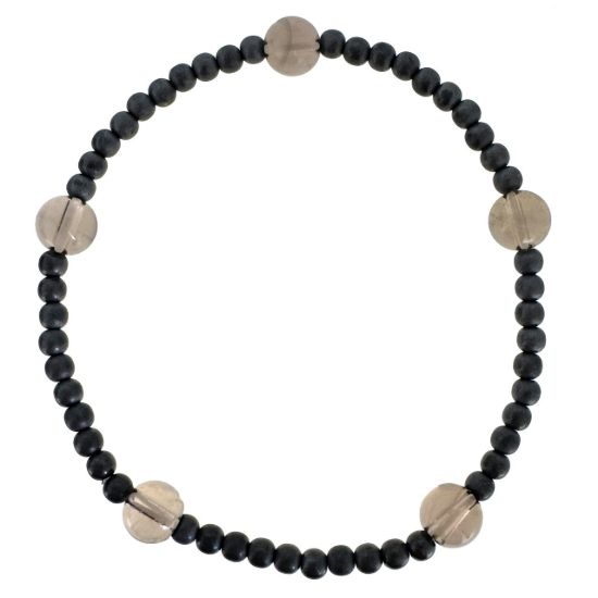 Wholesale Oxidized 925 Sterling Silver 3mm Smooth Beaded Stretchy Bracelet with 6mm Smokey Quartz - 6.5"