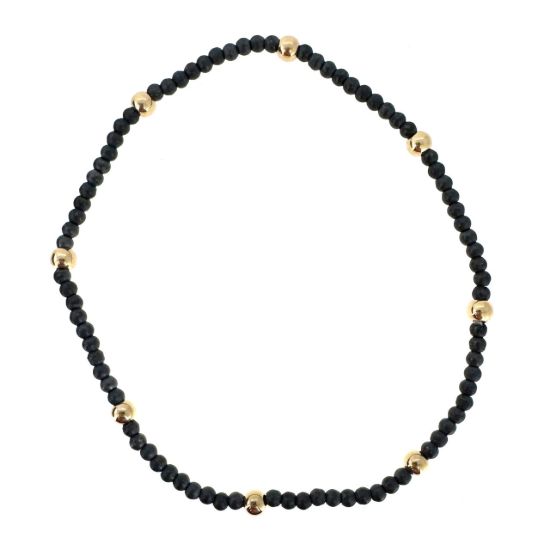 Wholesale Oxidized 925 Sterling Silver 2mm Smooth Beaded Stretchy Bracelet with 3mm Gold Filled Beads - 6.5"