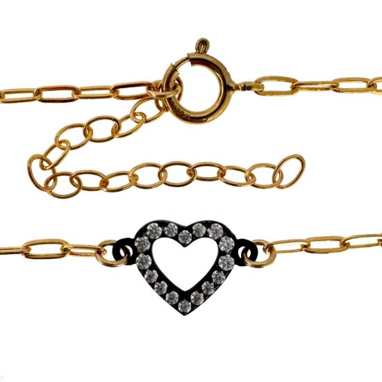 Wholesale 1/20 14K Gold Filled Adjustable Bracelet with Oxidized Silver Heart Charm - 6.5-8"