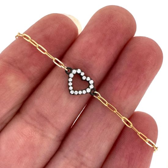 Wholesale 1/20 14K Gold Filled Adjustable Bracelet with Oxidized Silver Heart Charm - 6.5-8"