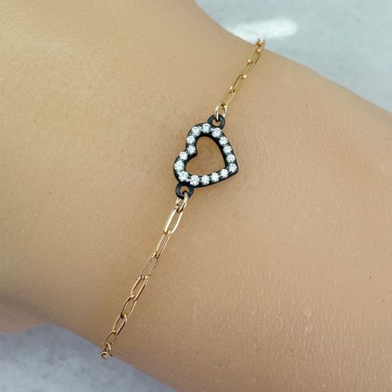 Wholesale 1/20 14K Gold Filled Adjustable Bracelet with Oxidized Silver Heart Charm - 6.5-8"