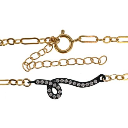 Wholesale 1/20 14K Gold Filled Adjustable Bracelet with Oxidized Silver CZ Snake Charm - 6.5-8"