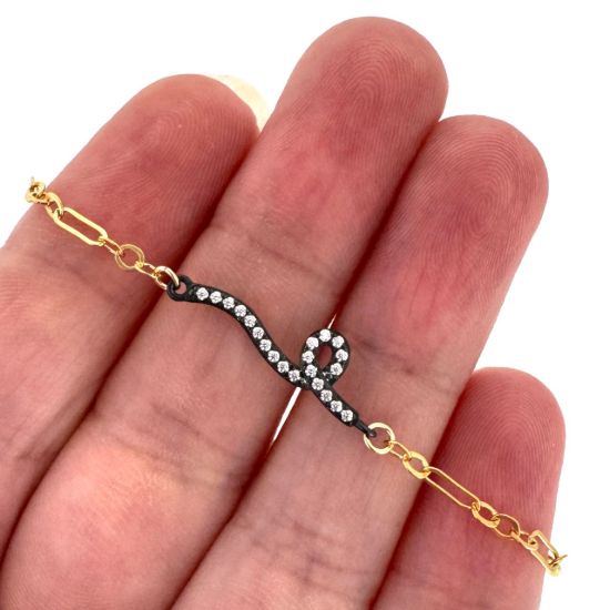 Wholesale 1/20 14K Gold Filled Adjustable Bracelet with Oxidized Silver CZ Snake Charm - 6.5-8"