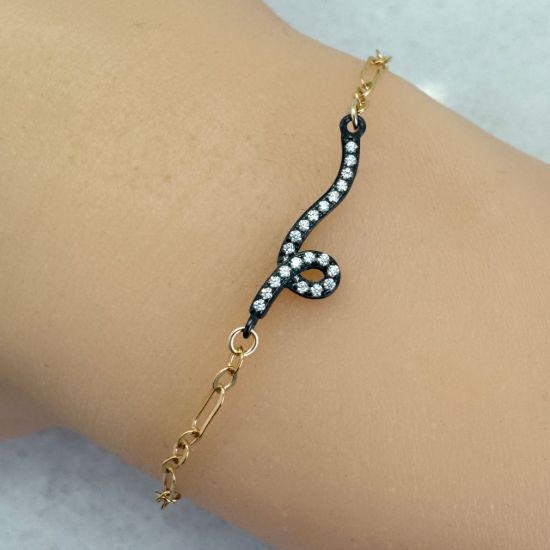 Wholesale 1/20 14K Gold Filled Adjustable Bracelet with Oxidized Silver CZ Snake Charm - 6.5-8"