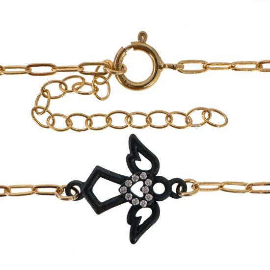 Wholesale 1/20 14K Gold Filled Adjustable Bracelet with Oxidized Silver CZ Angel Charm - 6.5-8"