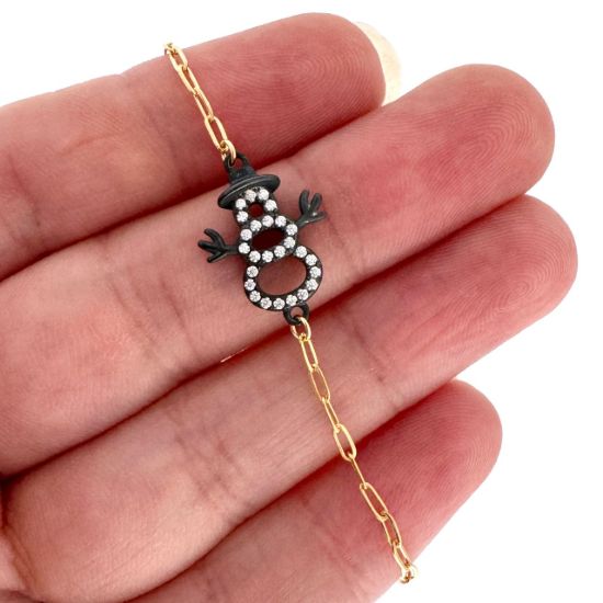 Wholesale 1/20 14K Gold Filled Adjustable Bracelet with Oxidized Silver CZ Snowman Charm - 6.5-8"