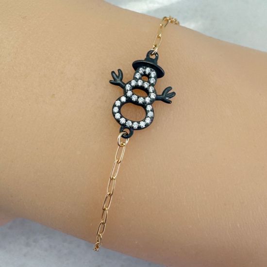 Wholesale 1/20 14K Gold Filled Adjustable Bracelet with Oxidized Silver CZ Snowman Charm - 6.5-8"
