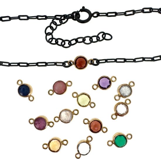 Wholesale Oxidized 925 Sterling Silver Adjustable Bracelet with Gold Filled Natural Gemstone Bezel - 6.5-8"