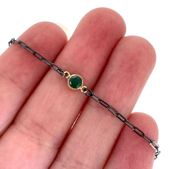 Wholesale Oxidized 925 Sterling Silver Adjustable Bracelet with Gold Filled Natural Gemstone Bezel - 6.5-8"
