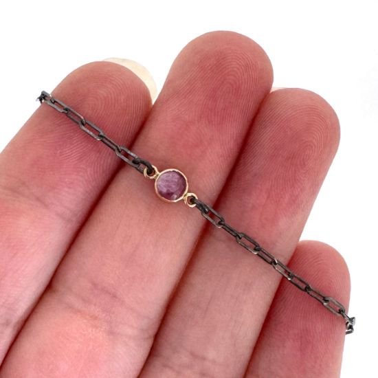 Wholesale Oxidized 925 Sterling Silver Adjustable Bracelet with Gold Filled Natural Gemstone Bezel - 6.5-8"
