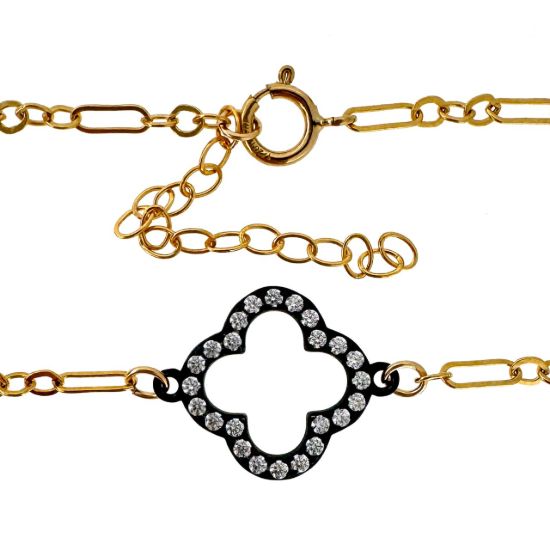 Wholesale 1/20 14K Gold Filled Adjustable Bracelet with Oxidized Silver CZ Clover Charm - 6.5-8"