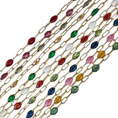 Wholesale 1/20 14K Gold Filled Long Box - 1+3 PaperClip Birthstone Enamel Chain Kits - Set of 12 Months