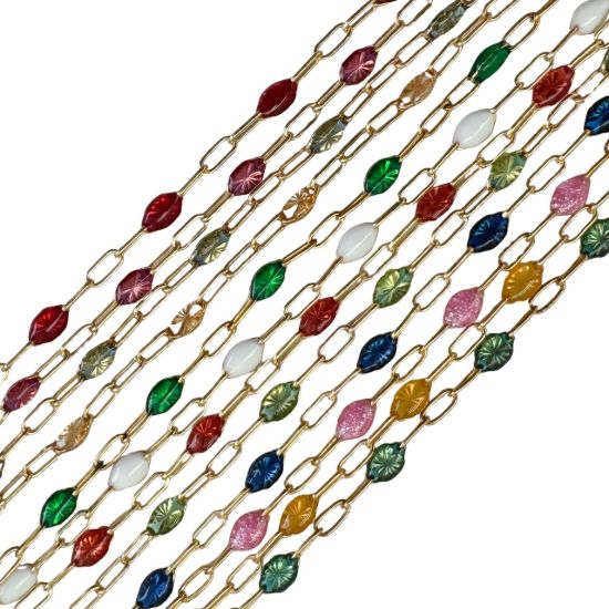 Wholesale 1/20 14K Gold Filled Long Box - 1+3 PaperClip Birthstone Enamel Chain Kits - Set of 12 Months