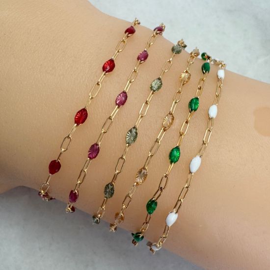 Wholesale 1/20 14K Gold Filled Long Box - 1+3 PaperClip Birthstone Enamel Chain Kits - Set of 12 Months