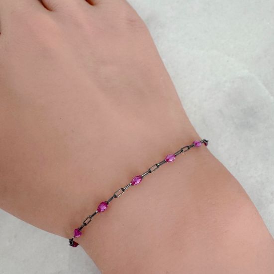 Wholesale Oxidized 925 Sterling Silver Long Box -1+3 PaperClip Enamel Chain (Amethyst Color)-4mm by 1.6mm (Sold per foot)